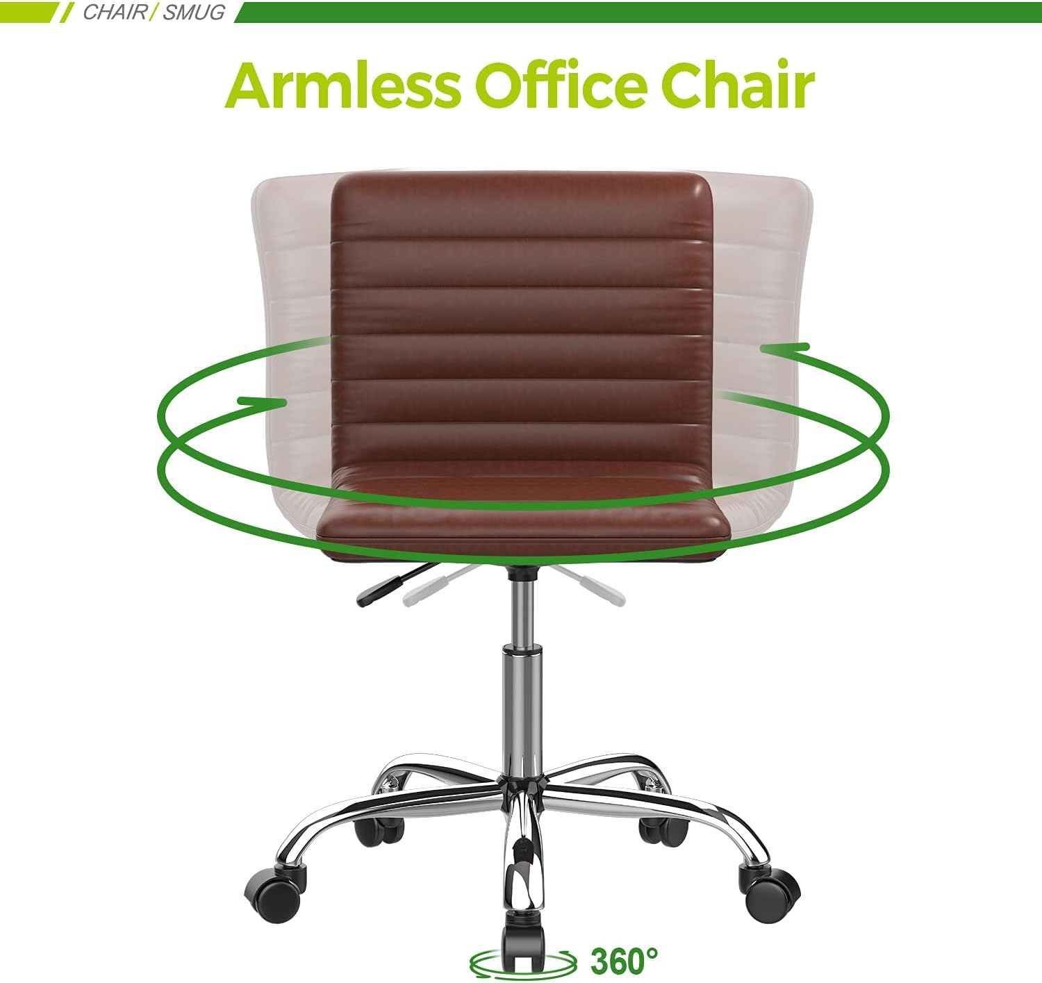Smug Armless Leather Swivel Desk Office Chair - Brown
