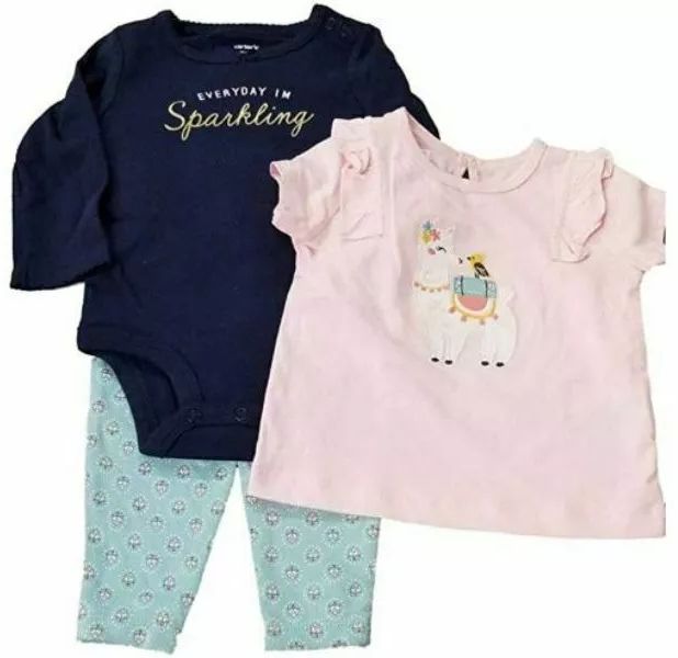 Carter's 3 Piece Playwear Set Pink Llama 12m