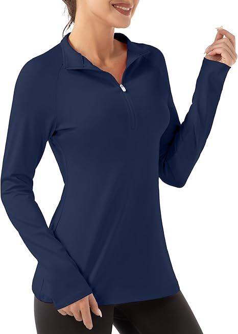 FKEEP Women's Long Sleeve Polo Shirt Golf Tennis Zipper V Neck Top