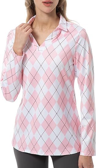 FKEEP Women's Tennis Golf Shirt Long-Sleeved V-Neck Top Sport Activewear