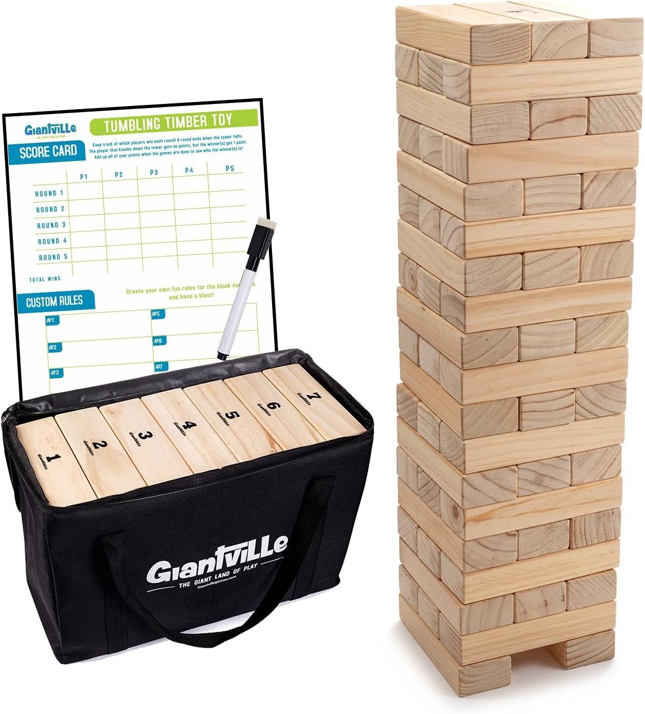 Giantville Giant Tumbling Timber Toy Pine Wood Life-Size Blocks Tower (56-Blocks)