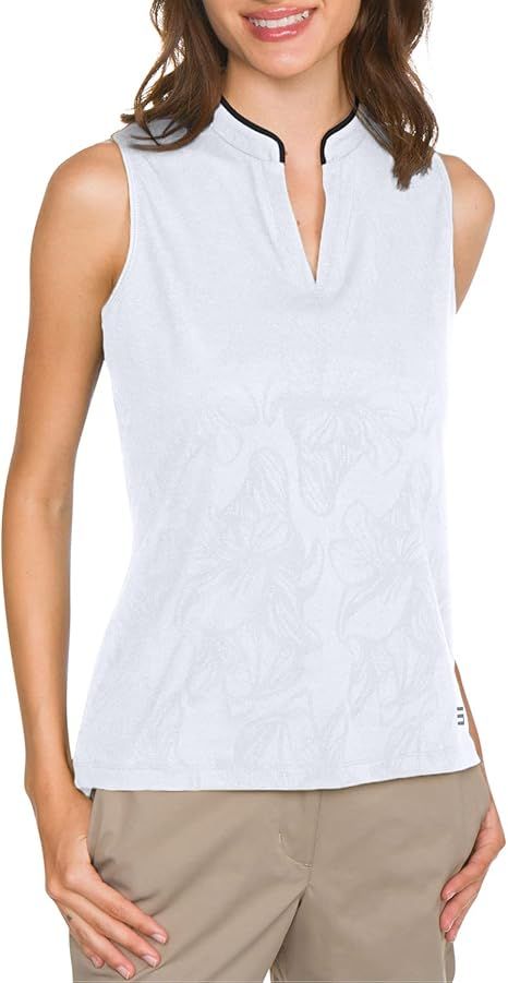 Three Sixty Six Women's Collarless Floral Golf Polo Shirt